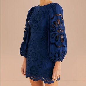 Farm Rio Navy Blue Richelieu Mini Dress